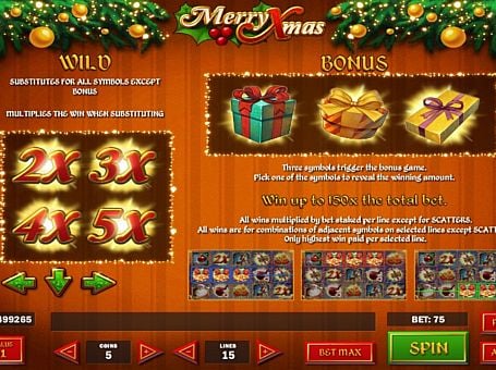 Слот Merry Xmas - бонусная игра и дикие знаки Бонусная игра и дикие знаки в слоте Merry Xmas