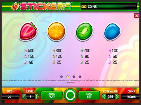 Игровой автомат Stickers - выплаты Выплаты в игровом автомате Stickers